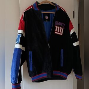 NWOT NFL NYGiants Suede Jacket with Red, Blue, and Black Accents